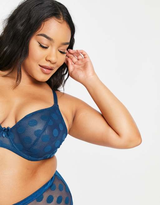Ivory Rose Curve high apex sheer dot mesh bra in teal, 3 of 4