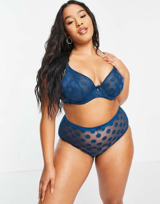 Ivory Rose Curve high apex sheer dot mesh bra in teal, 4 of 4