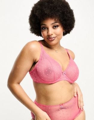Ivory Rose Curve high apex sheer heart mesh bra in pink