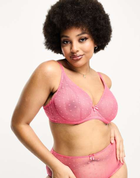 Lindex Samira floral embroidered mesh non padded balconette bra in pink