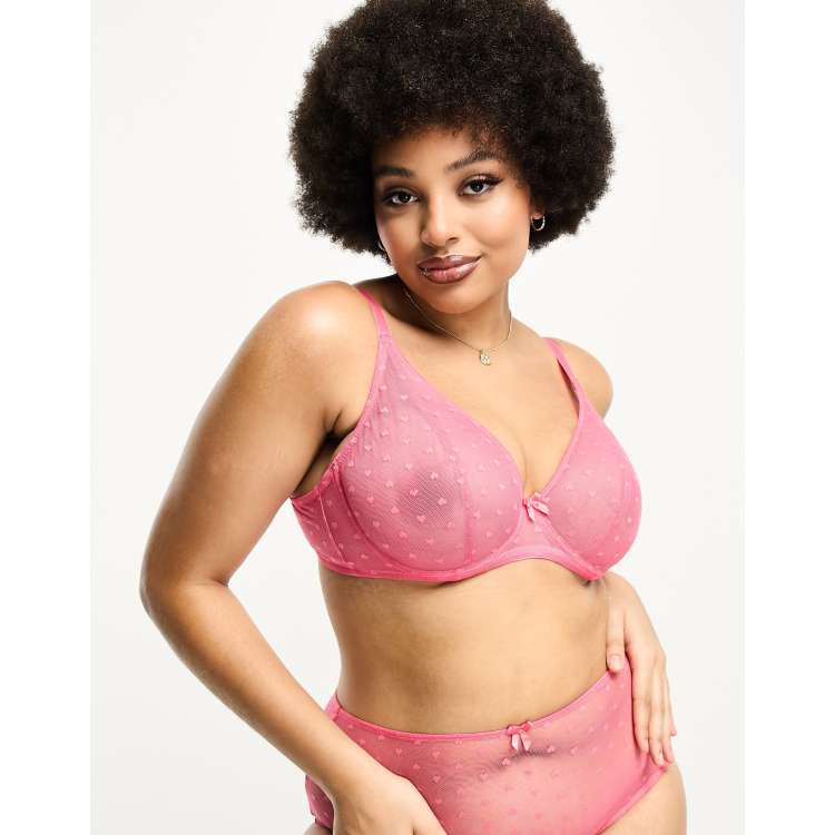 Stylish Pink and Black Mesh Bra, Size 38C