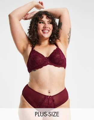 Ivory Rose Lingerie Ivory Rose Curve high waist high leg brief in bordeaux-Red