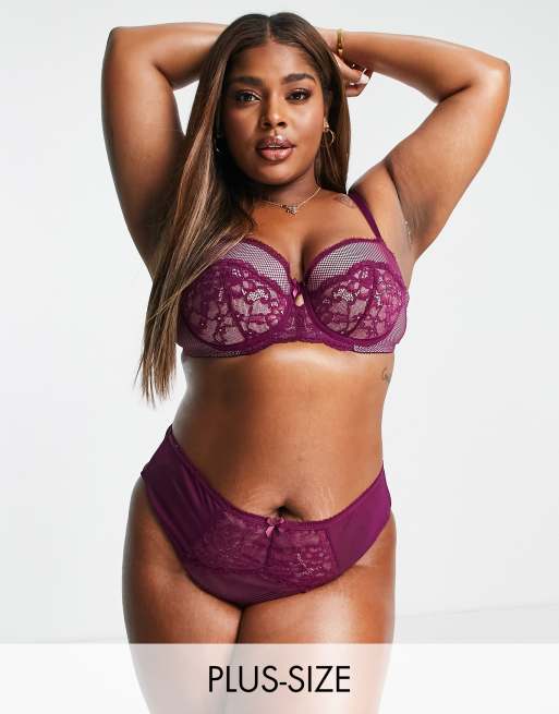 Ivory Rose Curve lace lingerie set in dark purple, 2 of 2