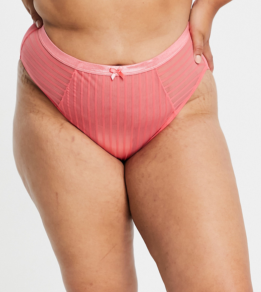 Ivory Rose Curve high waist mesh stripe brief with high leg in pink