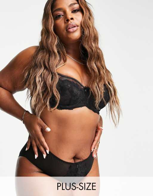 Ivory Rose - Curve - Hoogopgesneden onderbroek met hoge taille van kant en gaas in zwart