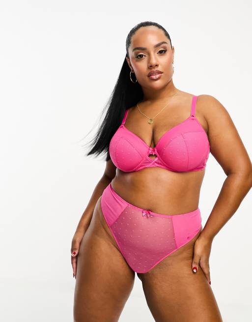 Ivory Rose Curve - Hot pink G-streng med høj talje i prikket mesh