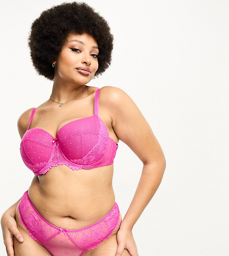 Ivory Rose Curve lace and dobby mesh moulded balconette bra in pink