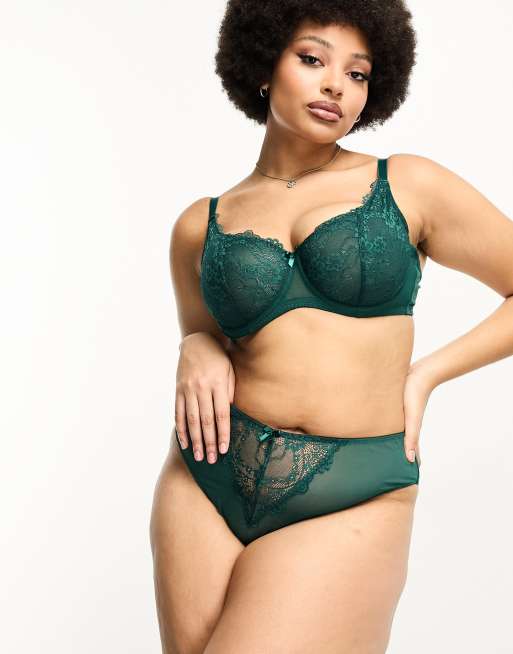 Ivory Rose Curve lace lingerie set in emerald green