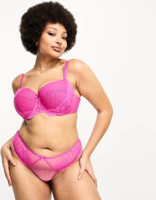 Ivory Rose Curve lace and textured mesh molded balconette bra in pink