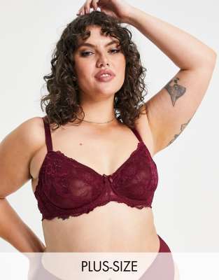 Ivory Rose Lingerie Ivory Rose Fuller Bust Lace Balconette Wired Non-padded  Bra In Bordeaux In Red