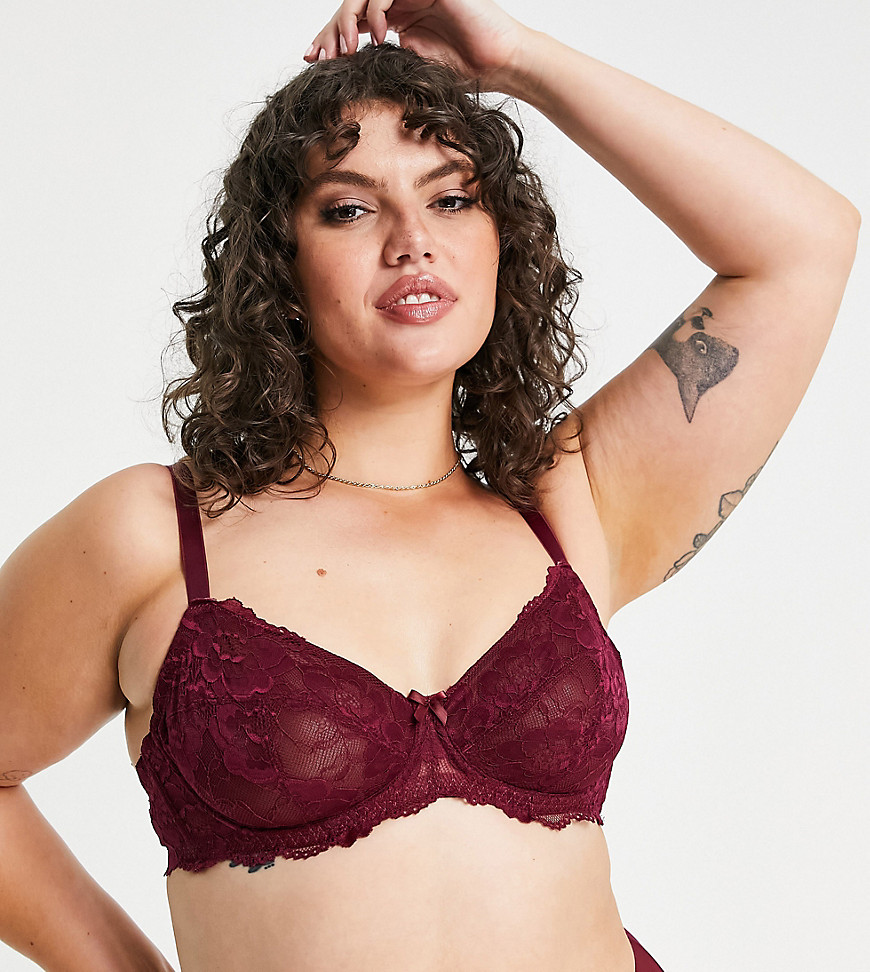Ivory Rose Curve lace balconette wired non-padded bra in bordeaux
