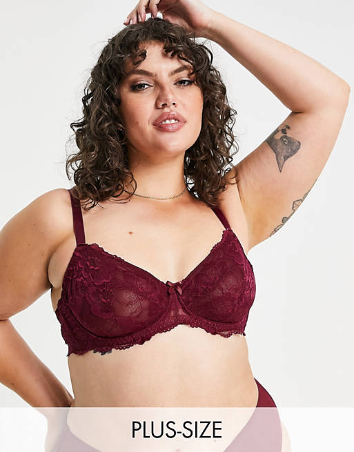 Ivory Rose Curve lace balconette wired non padded bra in bordeaux