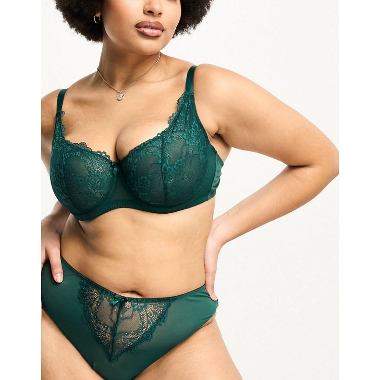 Ivory Rose Fuller Bust lace non padded sweetheart neckline bra in emerald  green