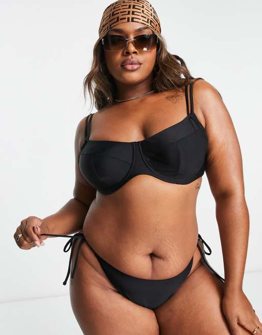 Ivory Rose Curve mix & match balconette bikini top in black