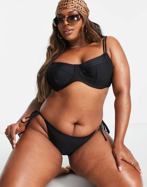 Ivory Rose Curve mix & match string bikini bottoms in black