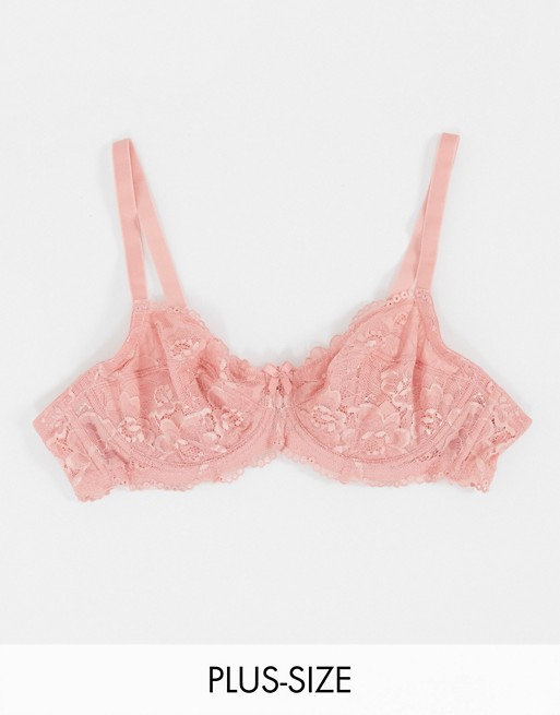 Ivory Rose Curve non padded lace balconette bra in dusty pink