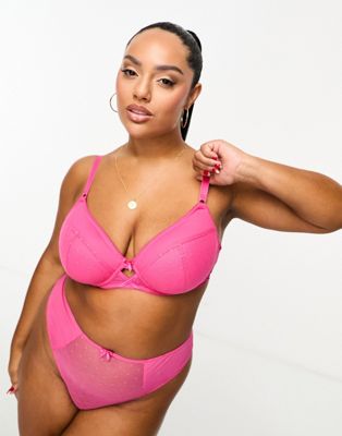 Ivory Rose Curve padded spot mesh plunge bra in hot pink