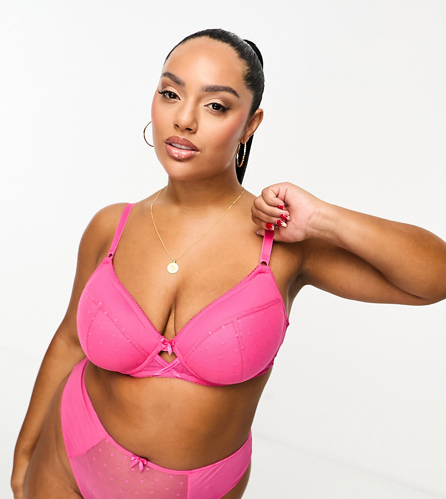 Ivory Rose Curve padded spot mesh plunge bra in hot pink