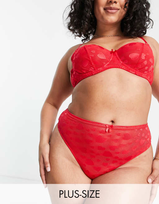 Ivory Rose Curve - Perizoma a vita alta e sgambato in rete rosso