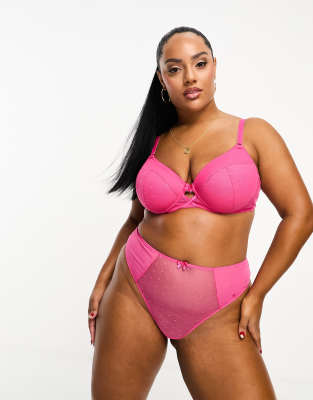 Ivory Rose Curve - Perizoma rosa acceso in rete a pois a vita alta