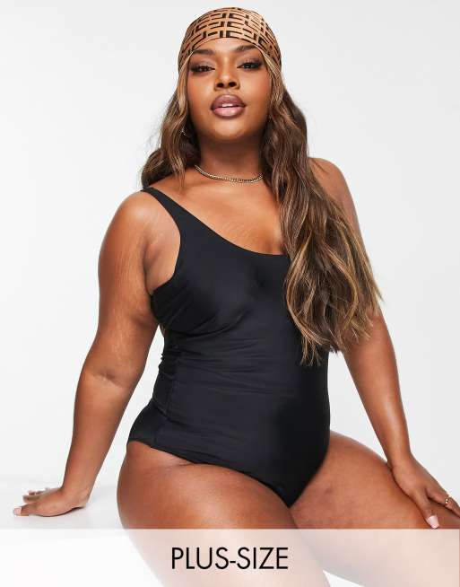 Ivory Rose Curve scoop swimsuit in black ASOS