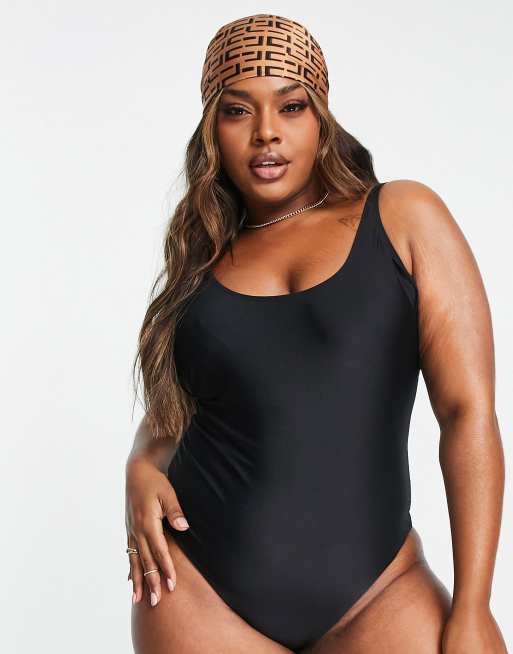 Ivory Rose Curve scoop swimsuit in black