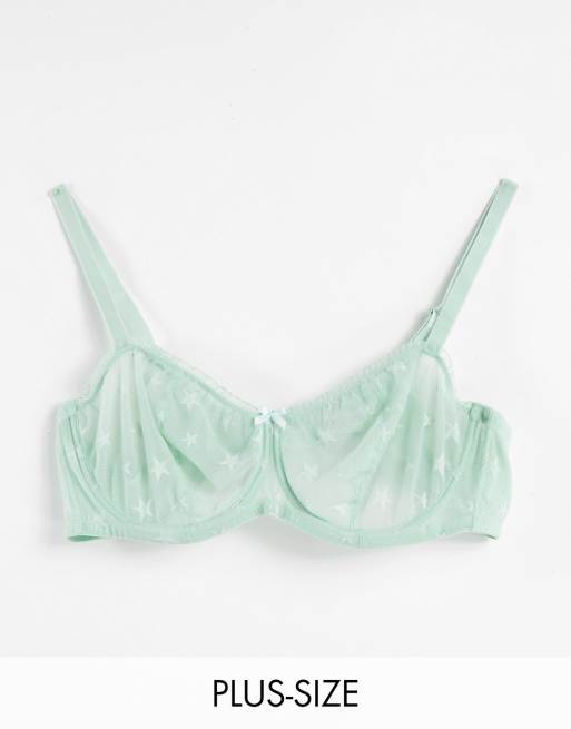 Ivory Rose Fuller Bust sheer star mesh balconette bra in mint