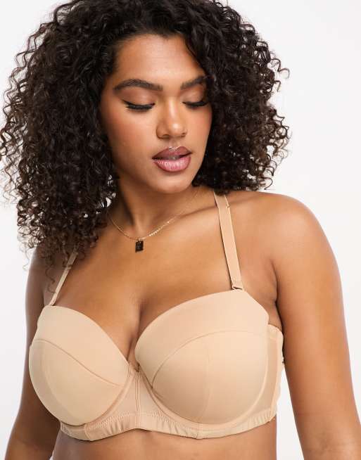 BRASSIERE BANDEAU BEIGE AVEC DENTELLES ET BRETELLES CROISEES