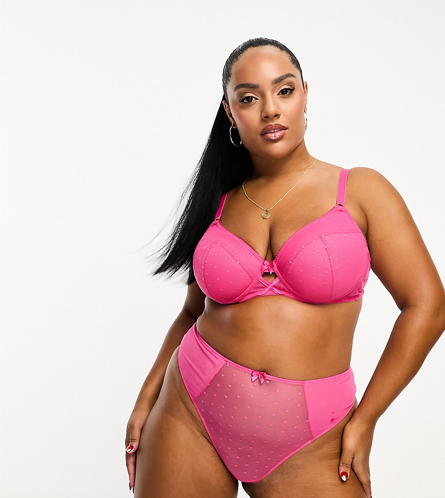Ivory Rose Curve spot mesh high waist thong in hot pink