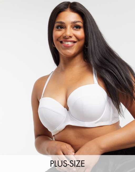  Womens Underwire Contour Multiway Full Coverage Strapless  Bra Plus Size Rose White 36B