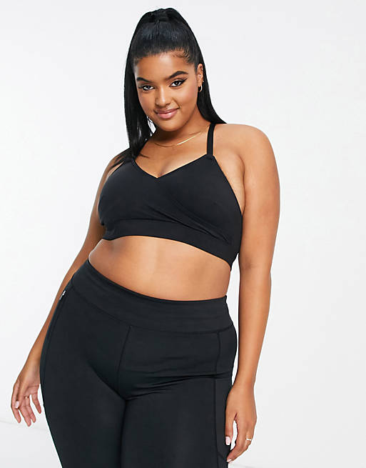 Ivory Rose Curve wrap front sports bra in black