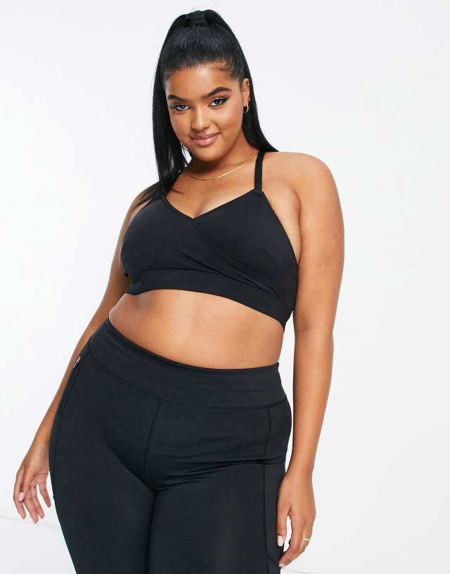 Ivory Rose Curve wrap front sports bra in black