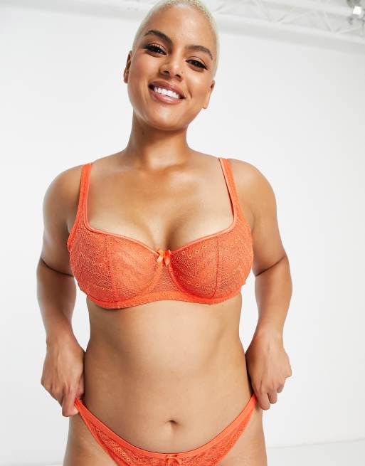 Ivory Rose Curve zig zag lace balconette bra in deep orange, 2 of 4