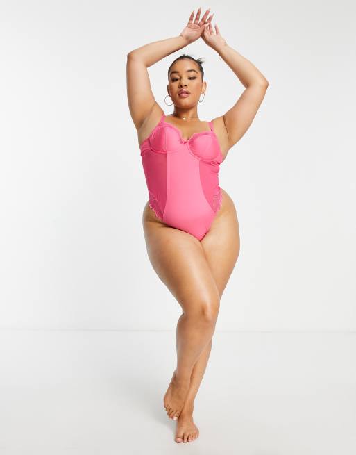 NaaNaa satin bodysuit with cup details in light pink