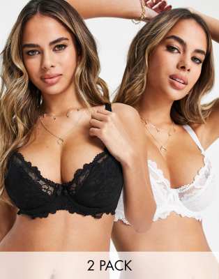 Ivory Rose Lingerie Ivory Rose Fuller Bust 2 pack lace bra in black and white-Multi