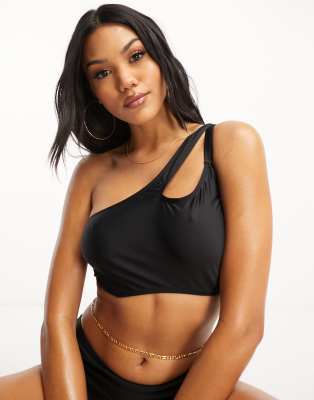 Ivory Rose Fuller Bust Balconette Crop One Shoulder Bikini Top In Black