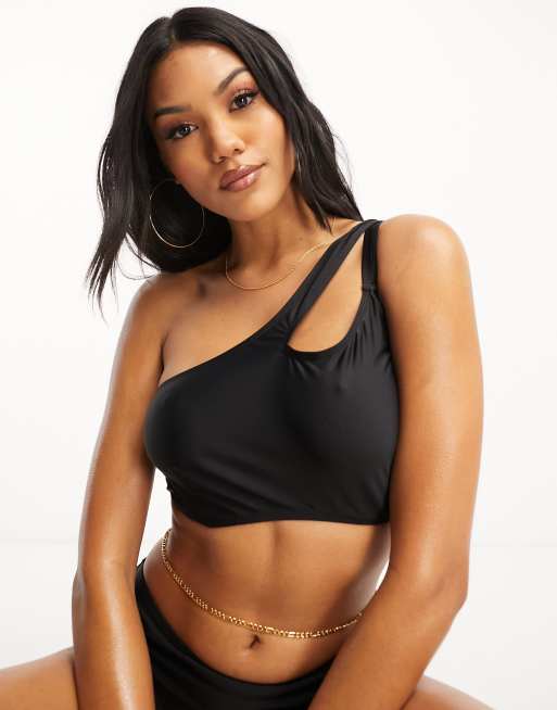 Ivory Rose Fuller Bust balconette crop one shoulder bikini top in black