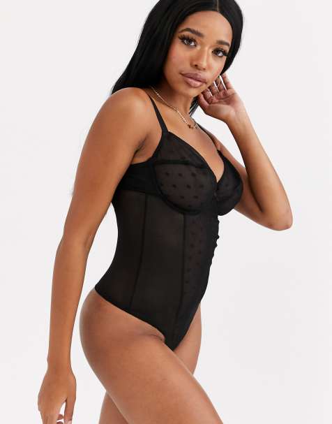 Ivory Rose – Fuller Bust – Bodysuit aus Netzstoff in Schwarz