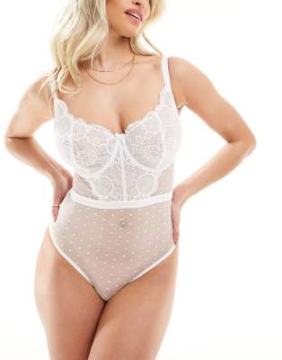 Ivory Rose Lingerie Ivory Rose Fuller Bust Bridal Vienna DD-G mesh lace bodysuit in white