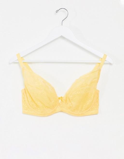 Ivory Rose Fuller Bust cotton floral lace high apex bra in yellow