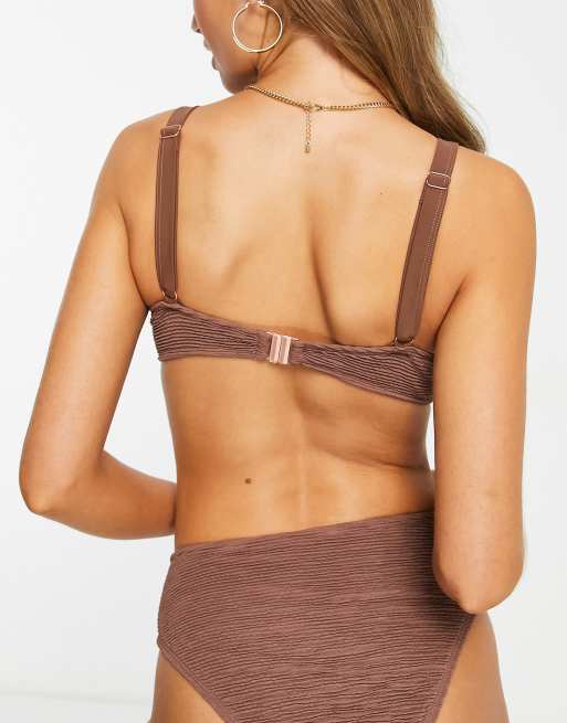 Ivory Rose Fuller Bust crinkle high apex underwire bikini top in brown, 2 of 4