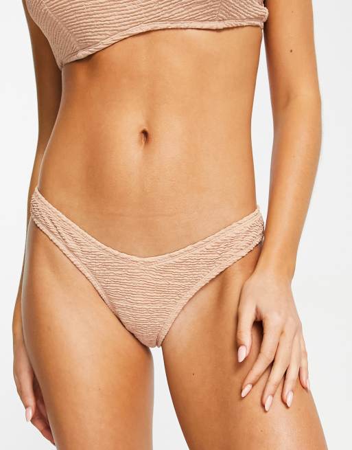 Ivory Rose Fuller Bust crinkle hipster bikini brief in light brown , 4 of 4