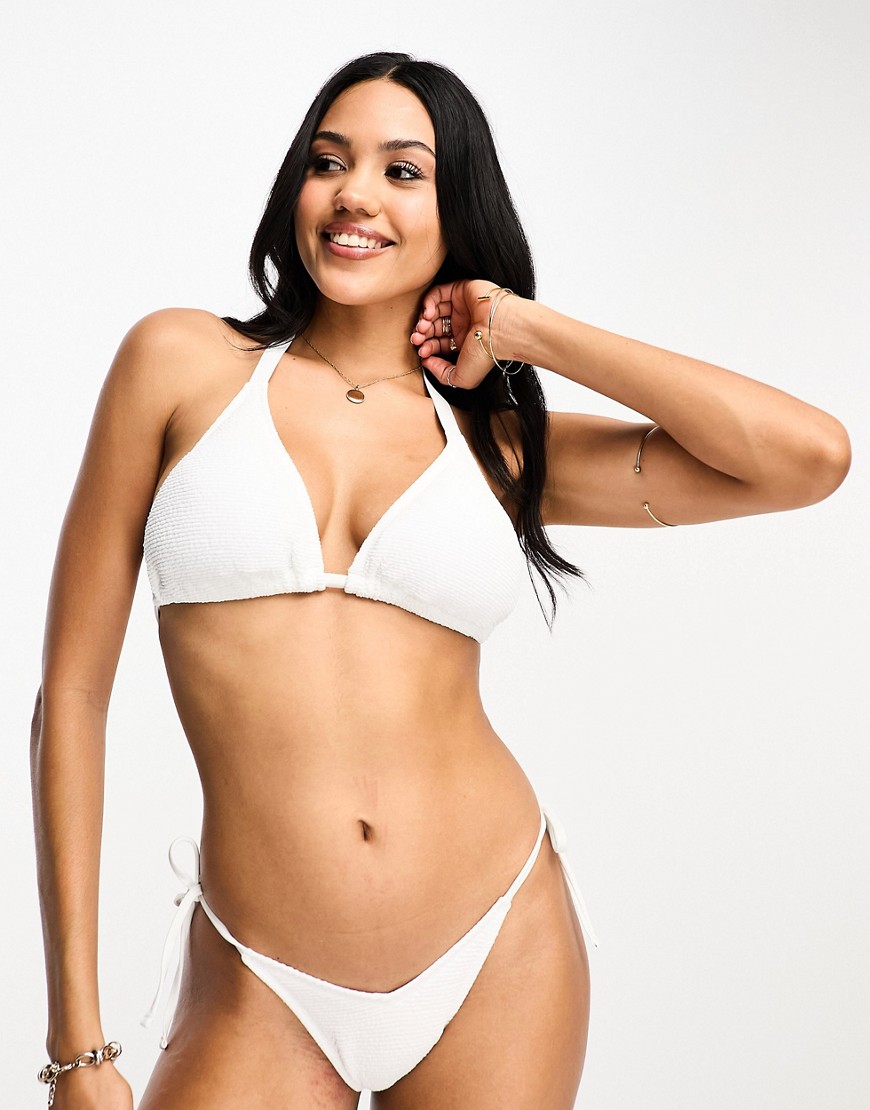Fuller Bust crinkle triangle bikini top in white