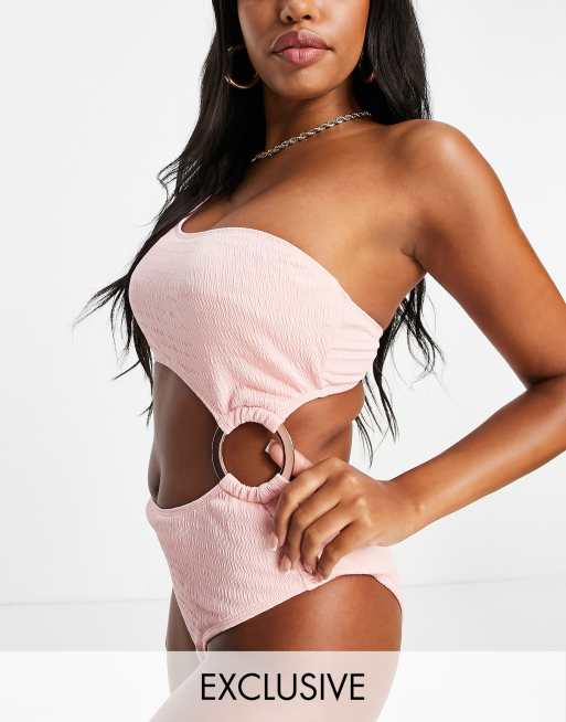 Ivory Rose Fuller Bust cut out crinkle swimsuit in blush pink