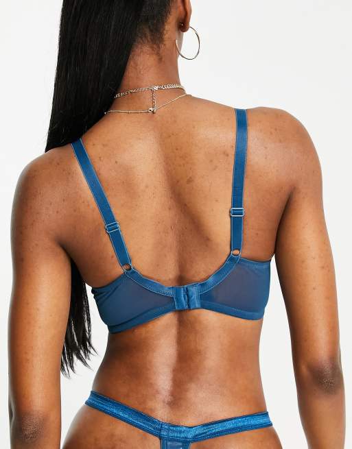 Ivory Rose Fuller Bust high apex sheer dot mesh bra in teal, 4 of 4