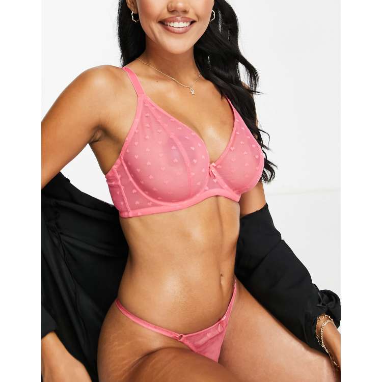 ASOS DESIGN Char bonded mesh bra with stitched seams in hot pink