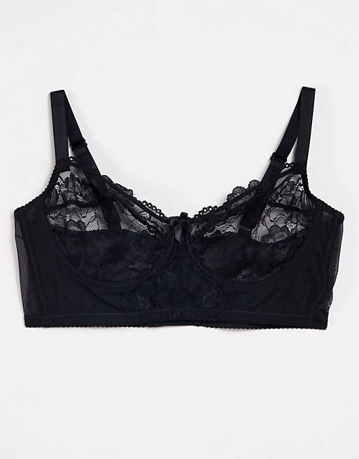 Ivory Rose Fuller Bust lace and mesh mix longline bra in black