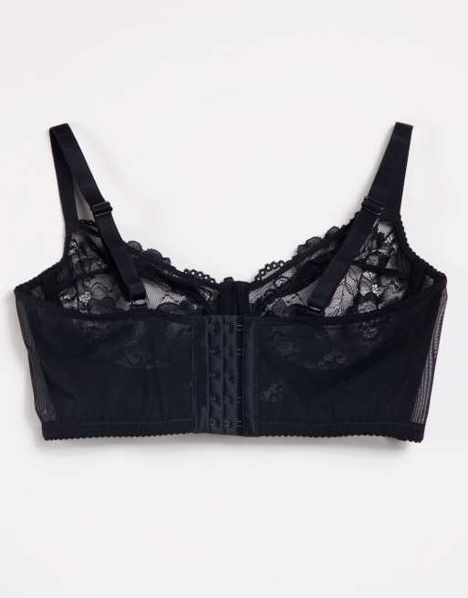 Ivory Rose Fuller Bust lace and mesh mix longline bra in black, 2 of 4