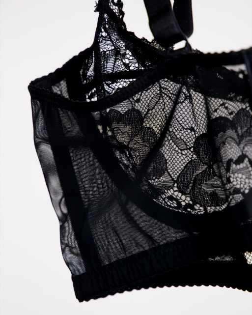 Ivory Rose Fuller Bust lace and mesh mix longline bra in black, 3 of 4