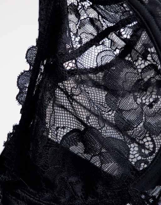 Ivory Rose Fuller Bust lace and mesh mix longline bra in black, 4 of 4